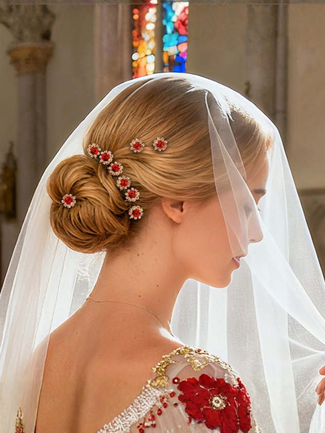 Bridal Floral Rhinestone U-shaped Hair Fork Set With Alloy Hairpins And Hair Ornaments