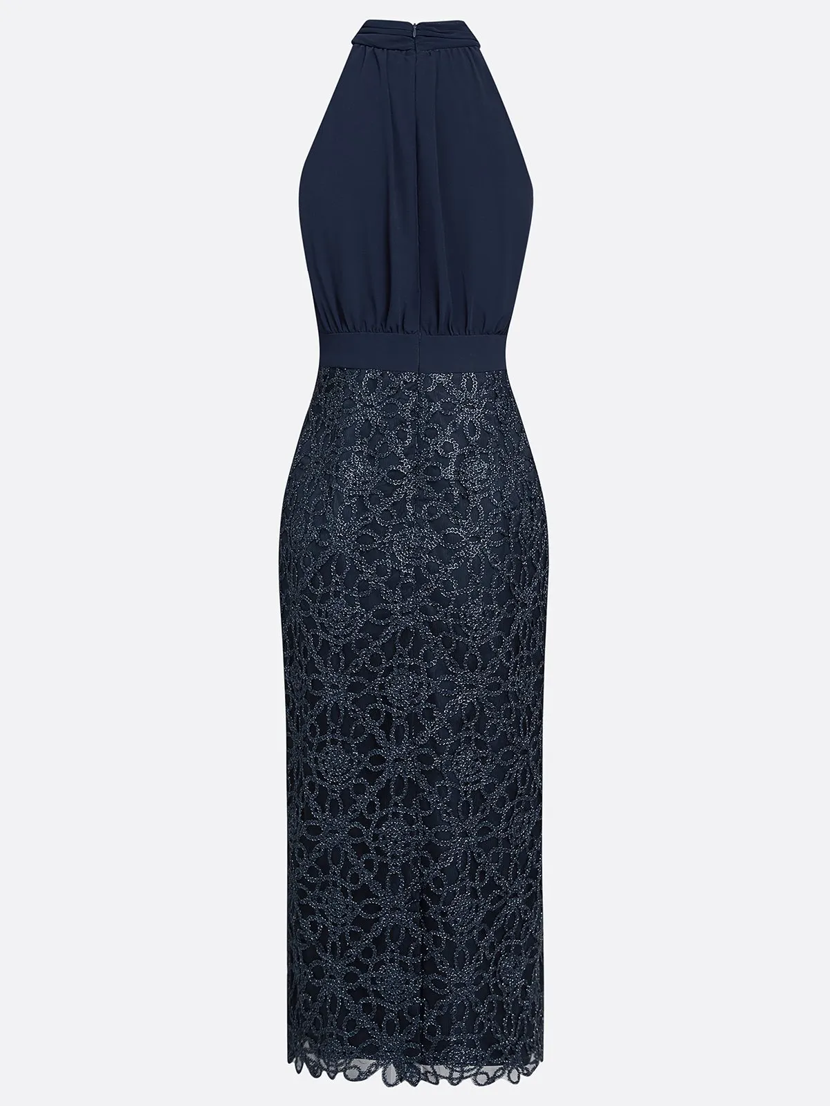 Navy Halter Midi Dress with Lace Skirt | Mother of the Bride & Groom Gown