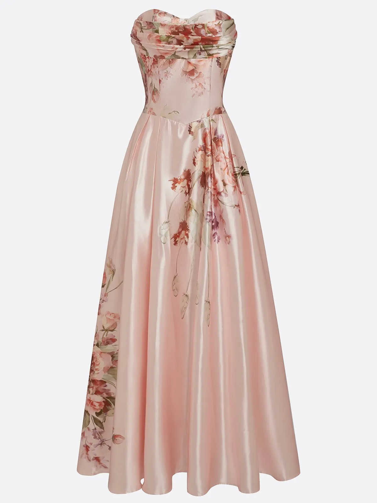 Pink Floral Strapless Mother of the Bride Dress A-Line Satin Gown