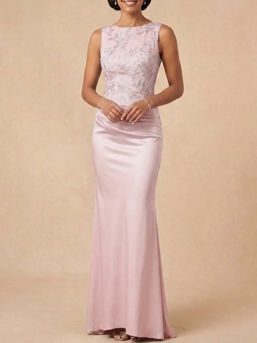 Embroidered Lace & Satin Mother of the Bride Dress in Blush Pink