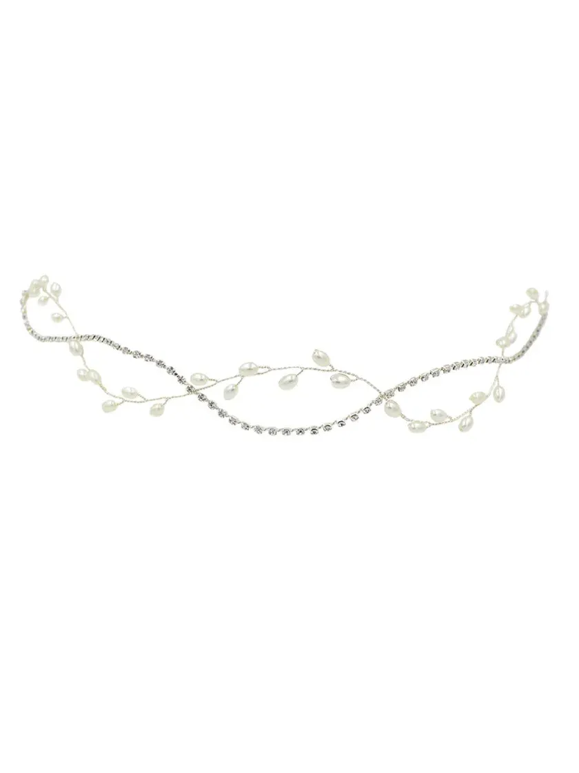 Sparkling Minimalist Electroplated Rhinestone Faux Pearl Chain Wedding Headpiece Headband