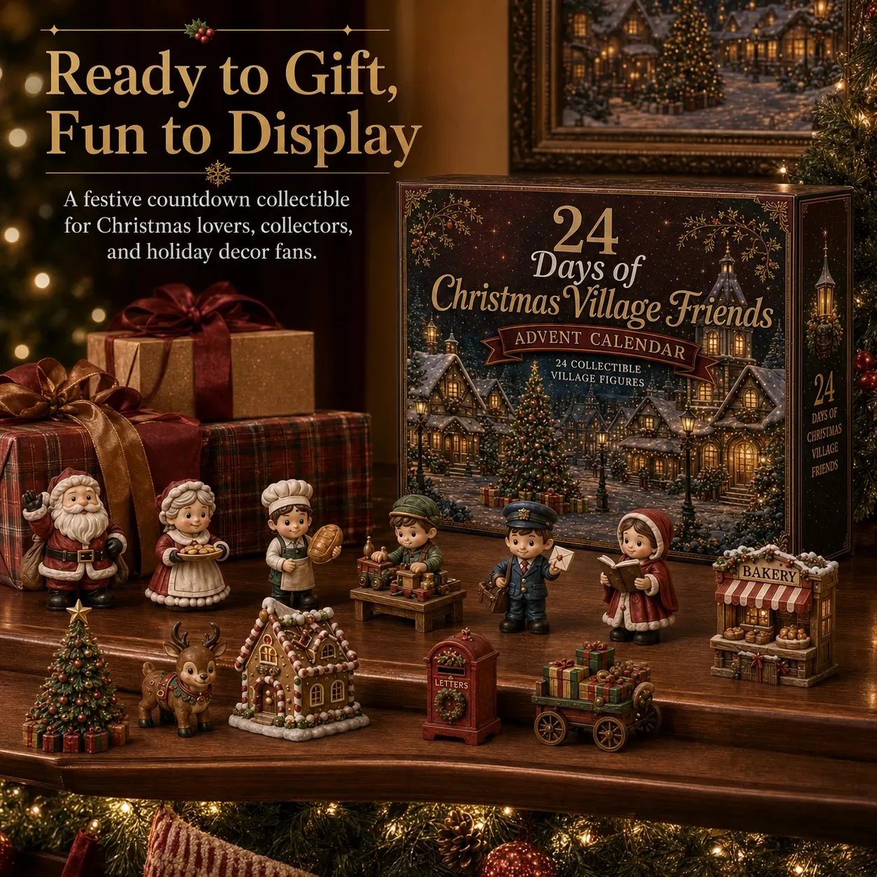 24-Day Christmas Village Friends Advent Calendar - 24 Unique 2D Miniatures, Shops & Festive Collectibles - Product Image 3