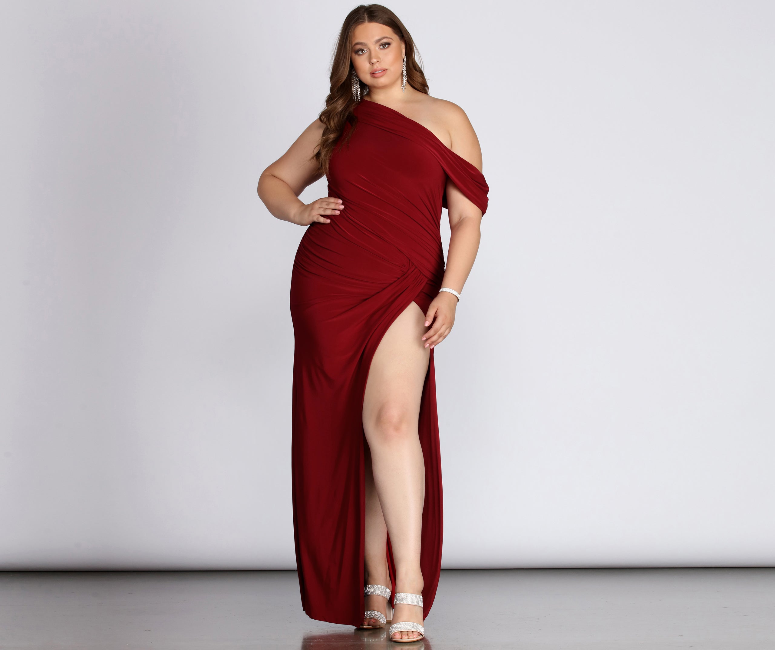 Plus Kaleigh Off Shoulder Dress - BURGUNDY