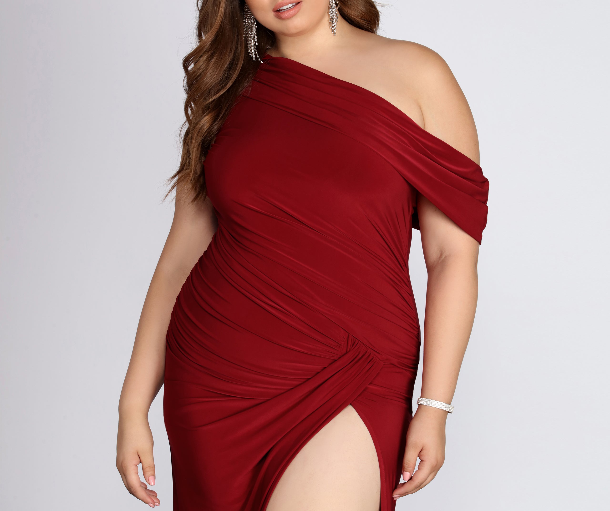 Plus Kaleigh Off Shoulder Dress - BURGUNDY