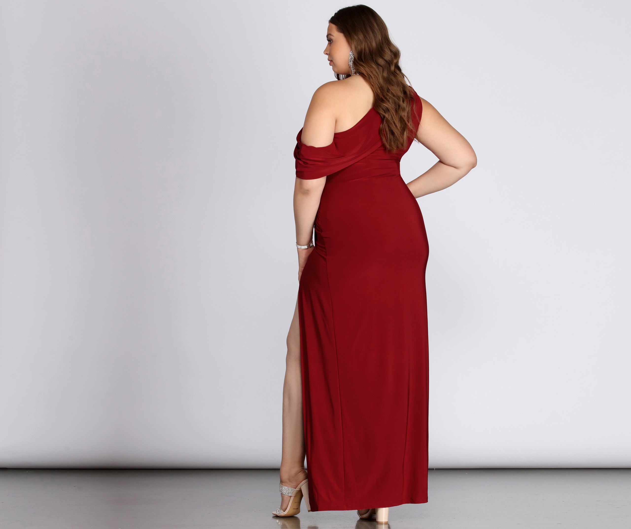 Plus Kaleigh Off Shoulder Dress - BURGUNDY