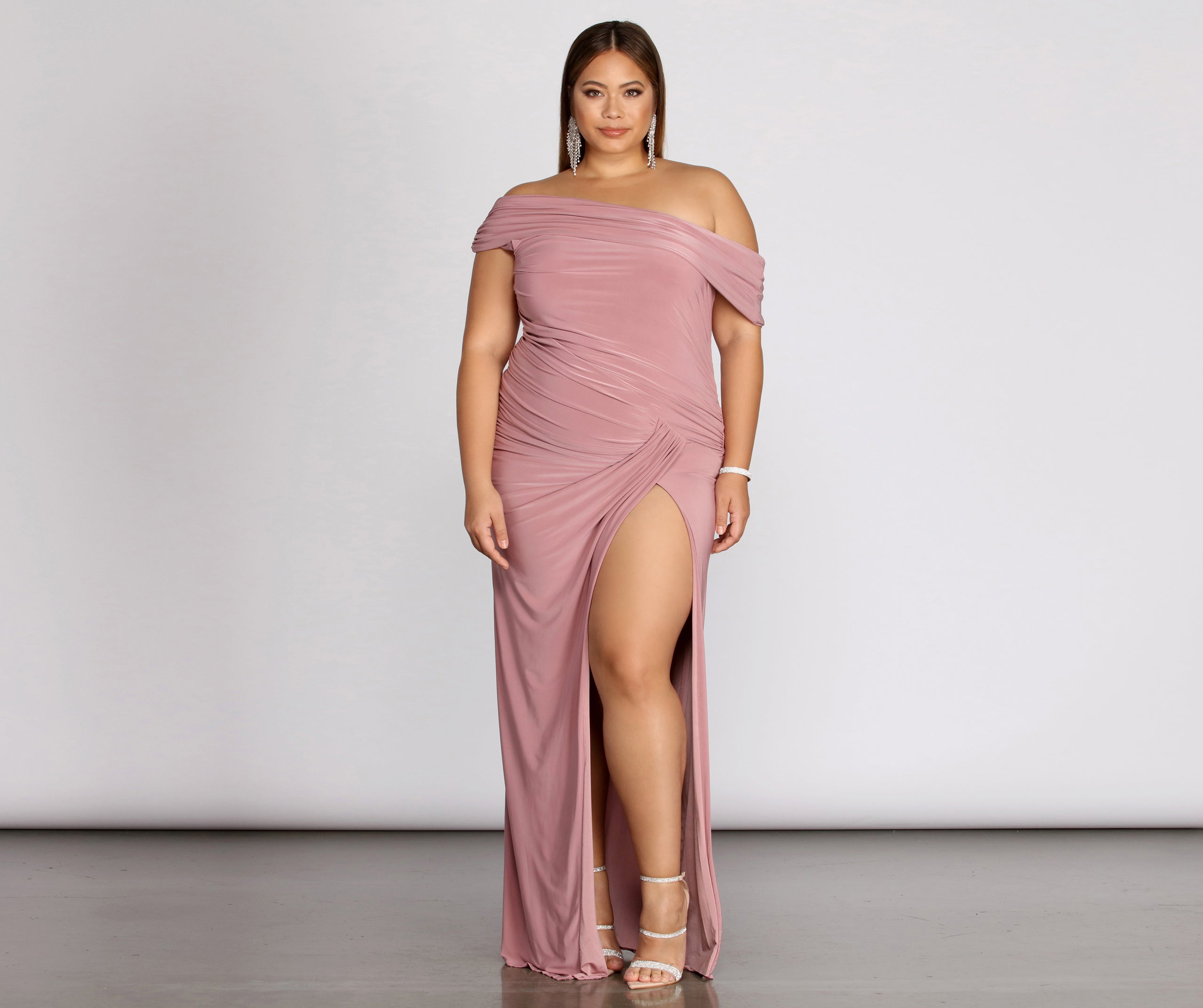 Plus Kaleigh Off Shoulder Dress - MAUVE
