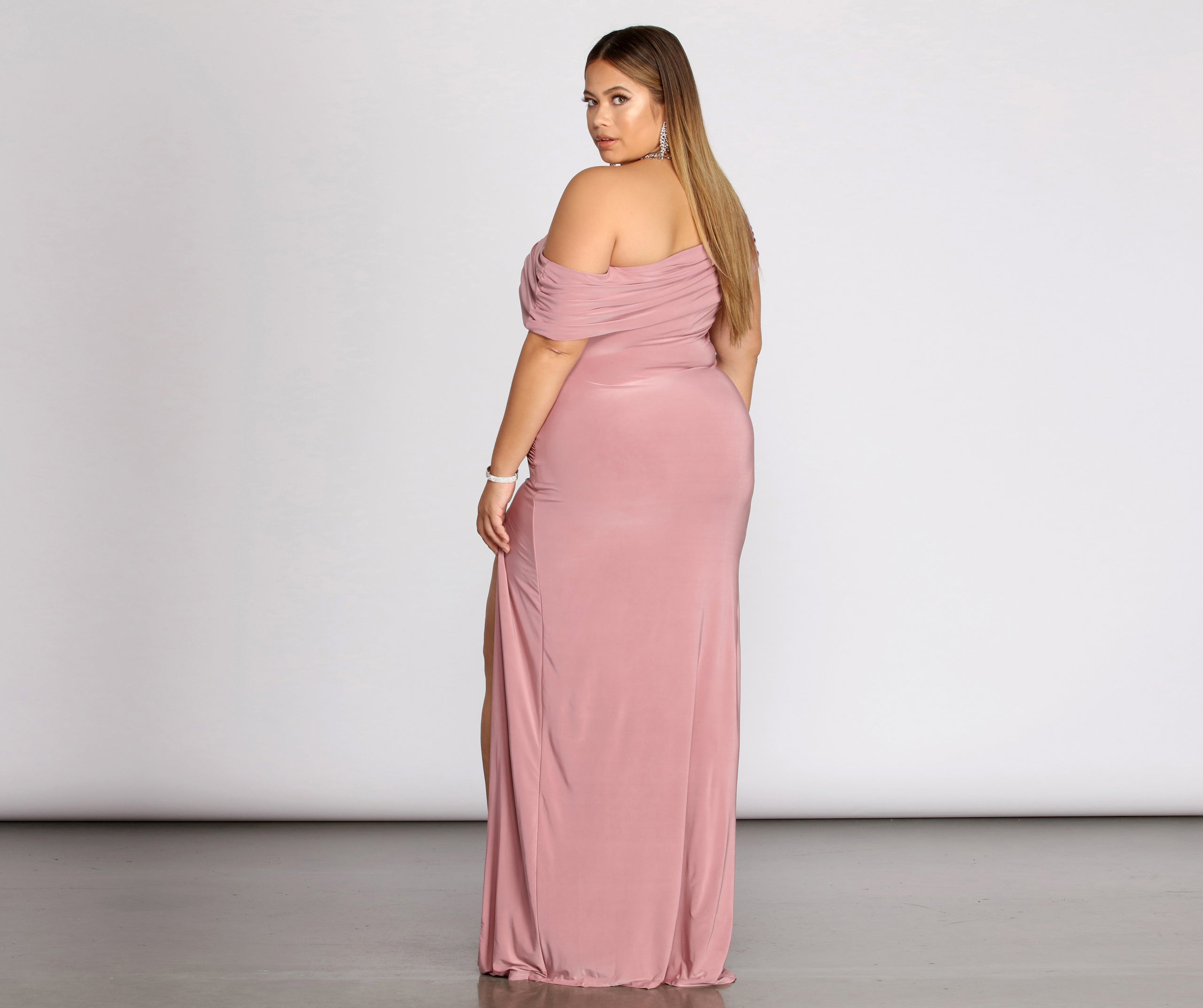 Plus Kaleigh Off Shoulder Dress - MAUVE
