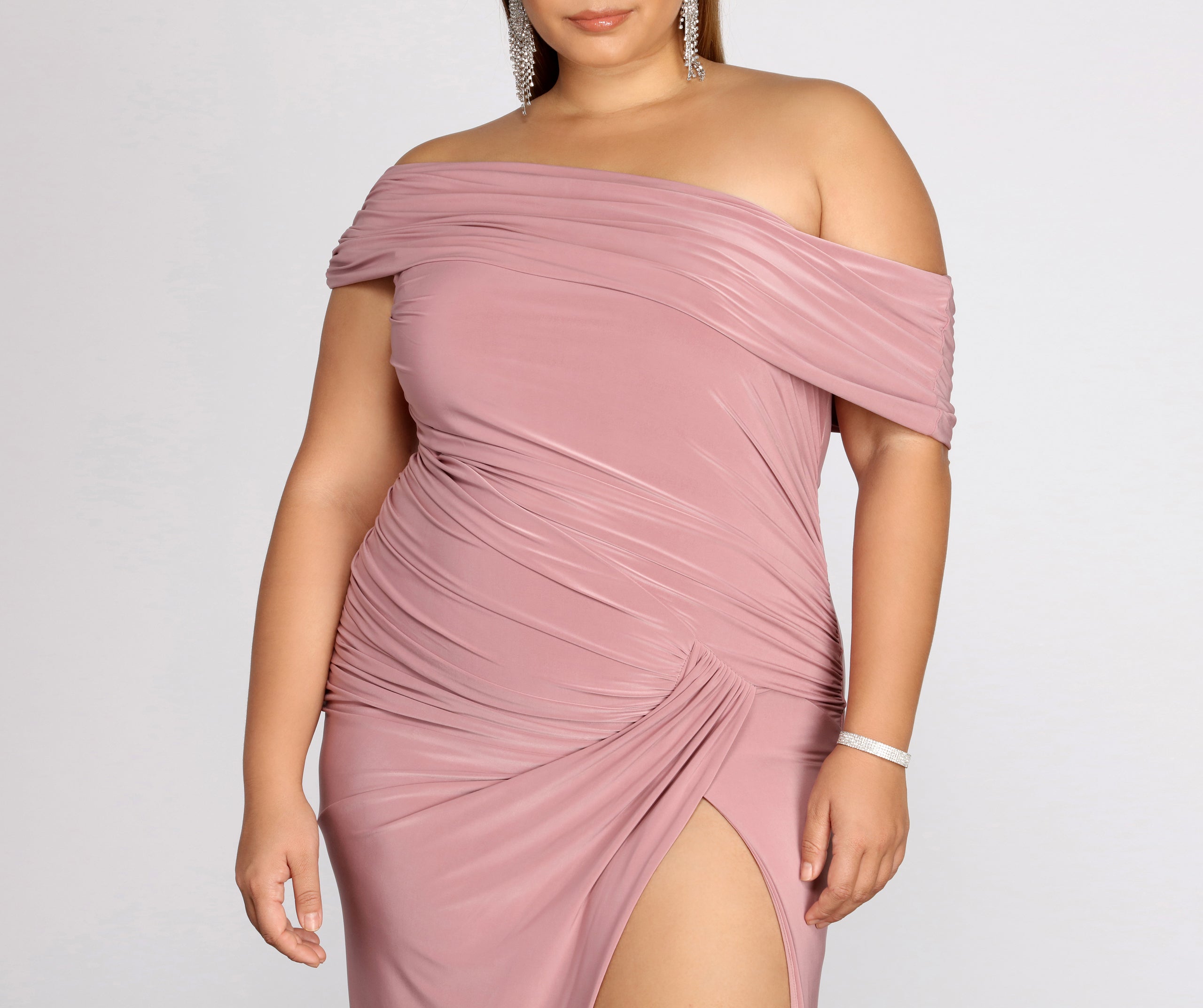 Plus Kaleigh Off Shoulder Dress - MAUVE