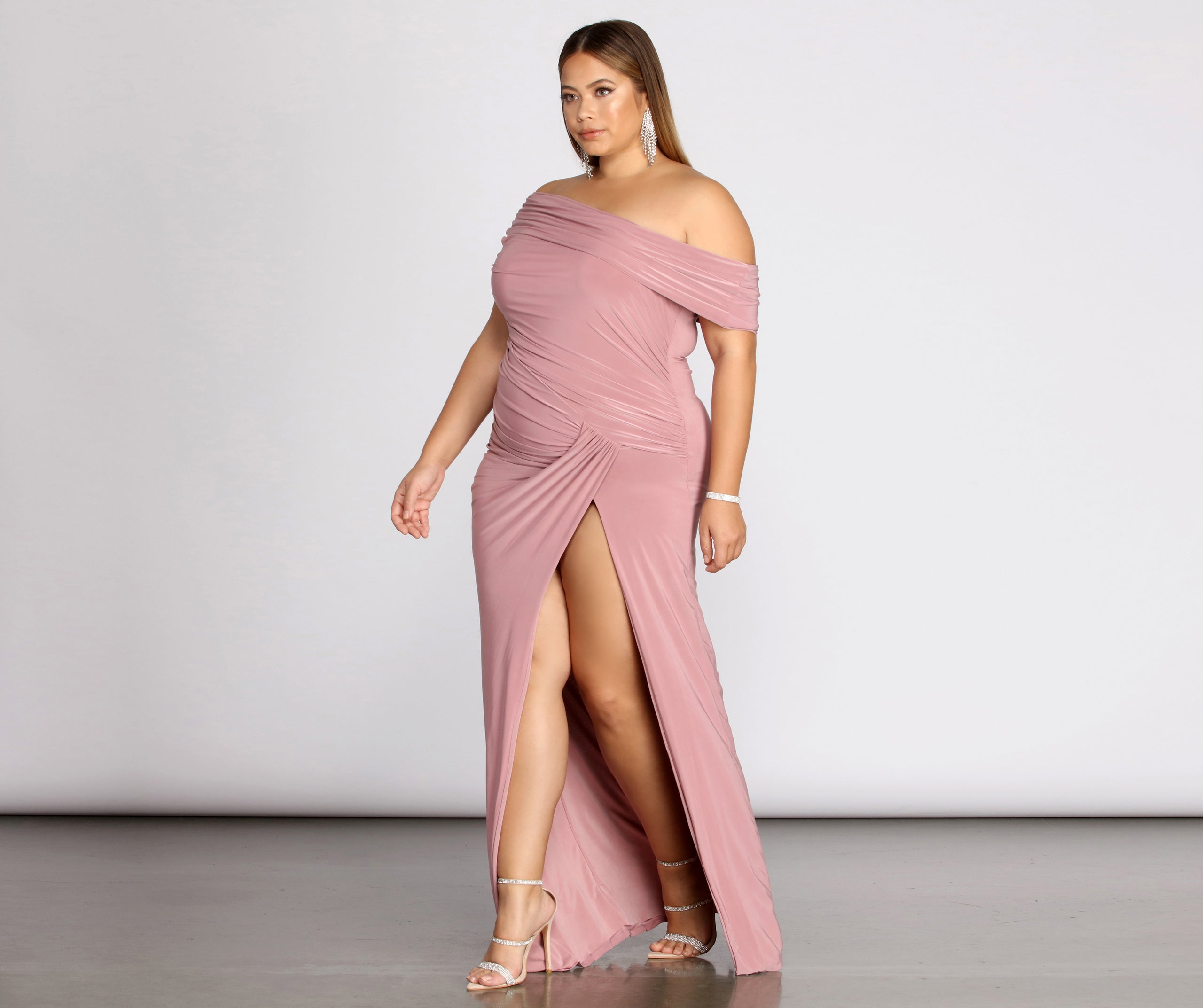 Plus Kaleigh Off Shoulder Dress - MAUVE