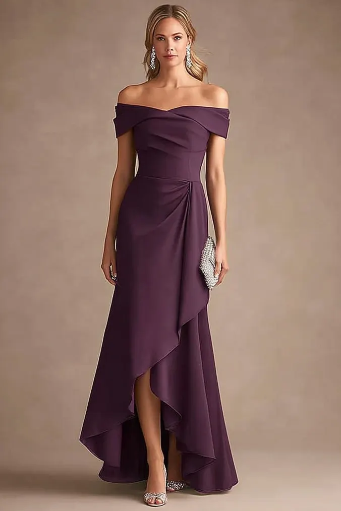 Formal Evening Dress Purple Off Shoulder Ruffle Maxi Dress