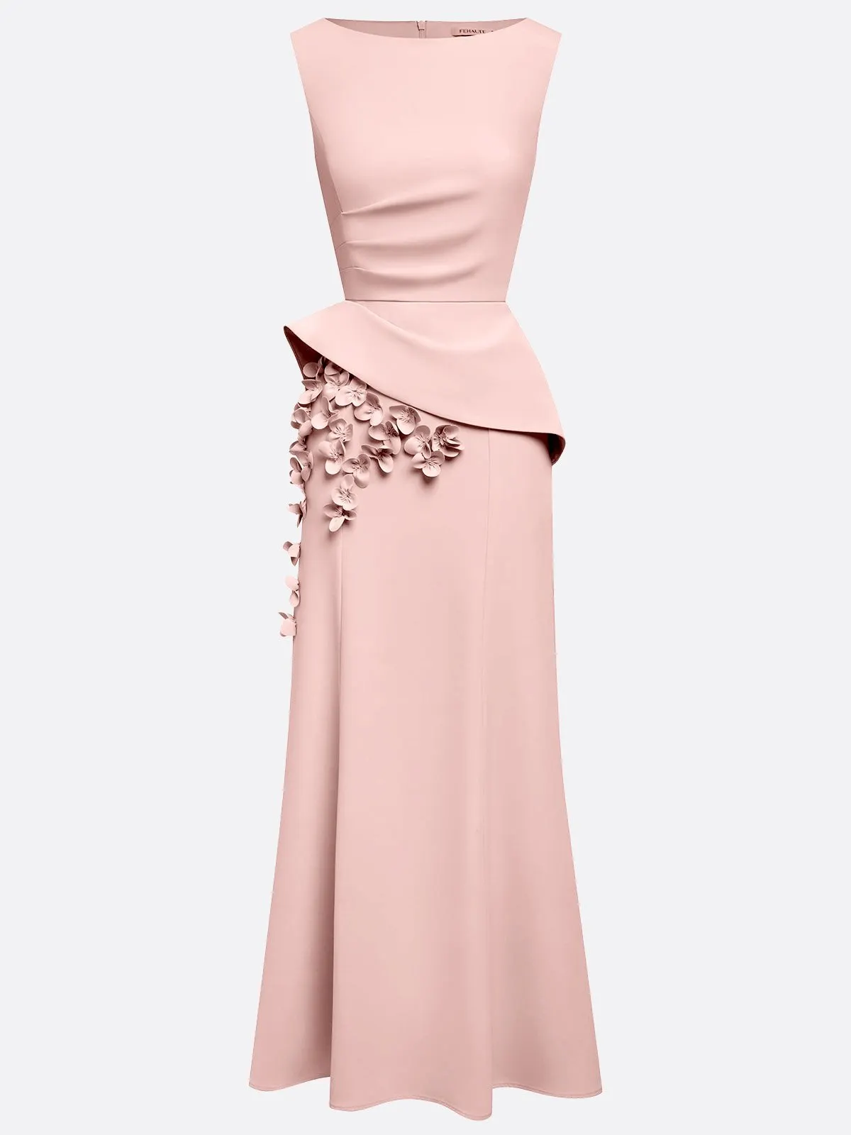 Elegant Blush Pink Mother of the Bride Gown - Sleeveless Peplum Maxi Dress with 3D Floral Appliqués