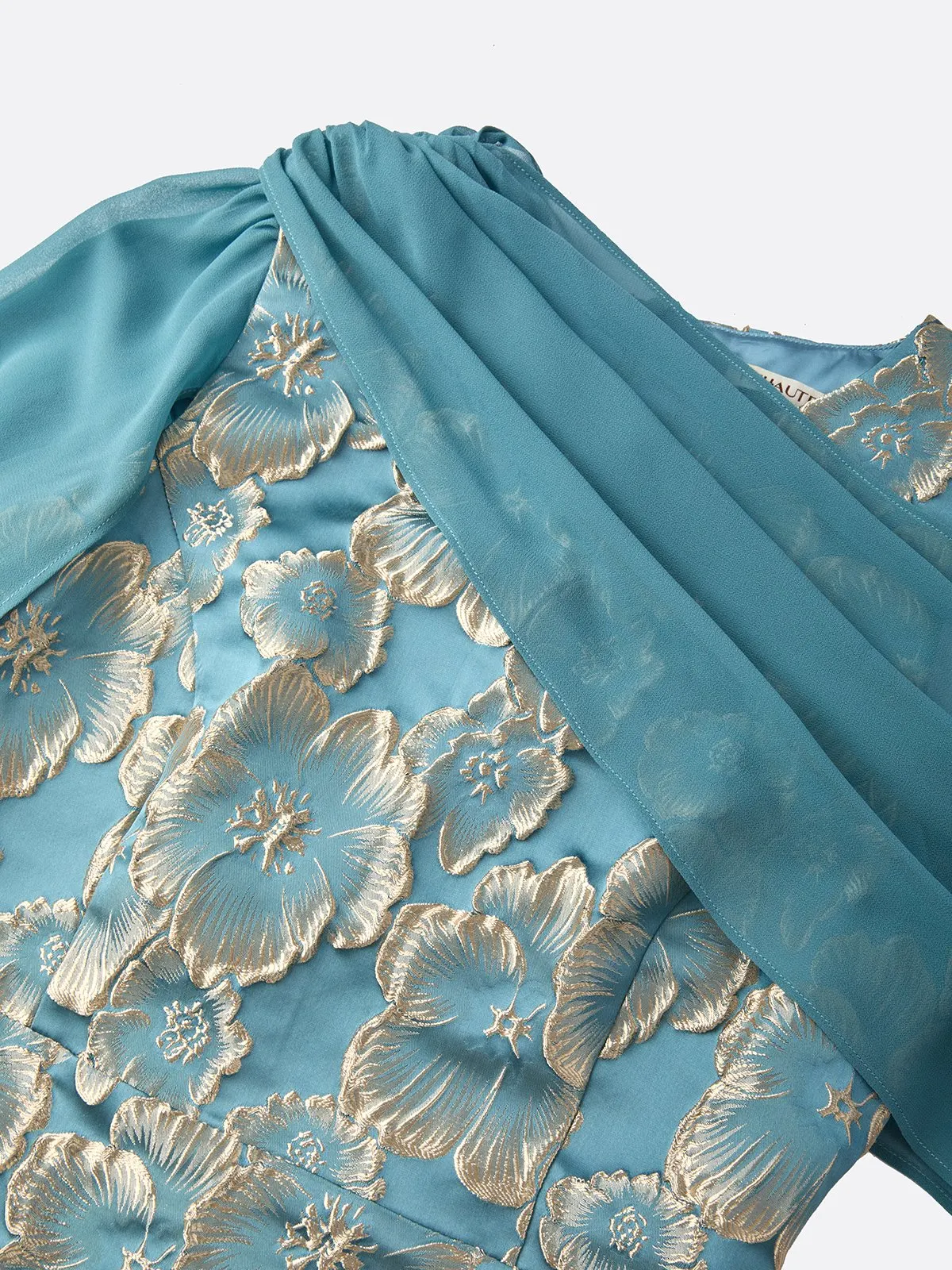Cyan Jacquard Classic Crew Neck Sleeveless Sheath Maxi Dress