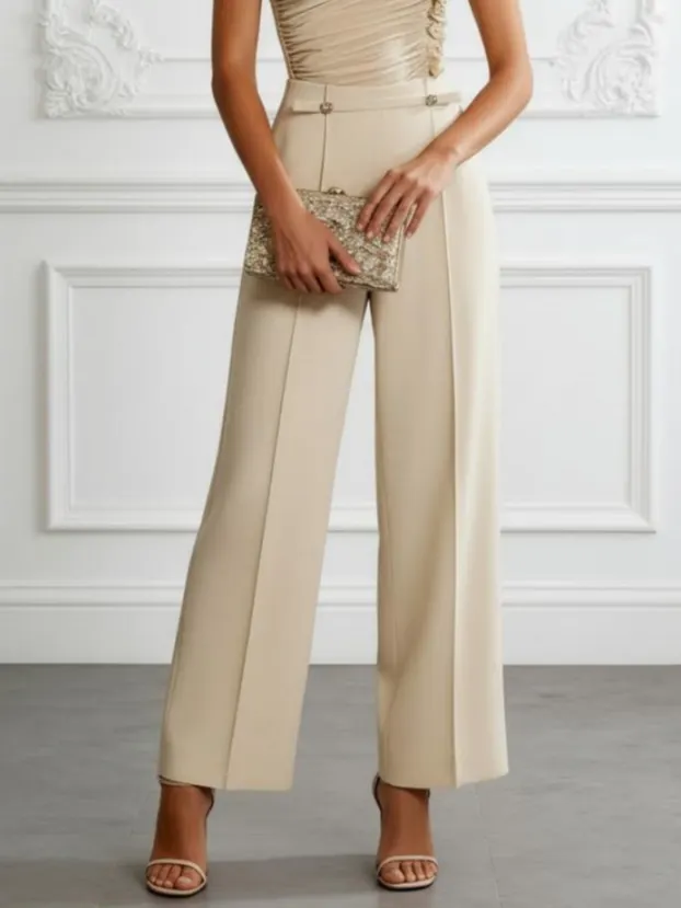 Women Apricot Ruched Asymmetrical Sleeveless Dressy Top With Pants Two-Piece Set