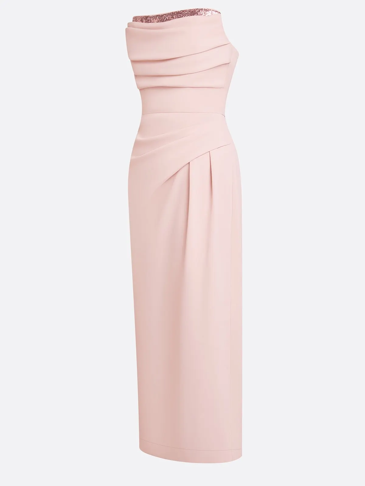 Pink Ruched Glitter Classic Strapless Sleeveless Sheath Maxi Dress