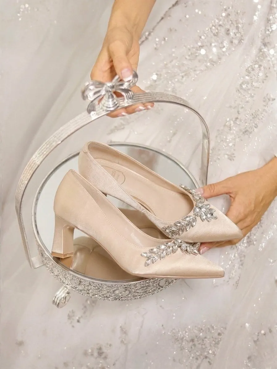 Flowing Light Elegant Rhinestone Satin Bridal And Bridesmaid Shoes 6.5cm High Heels