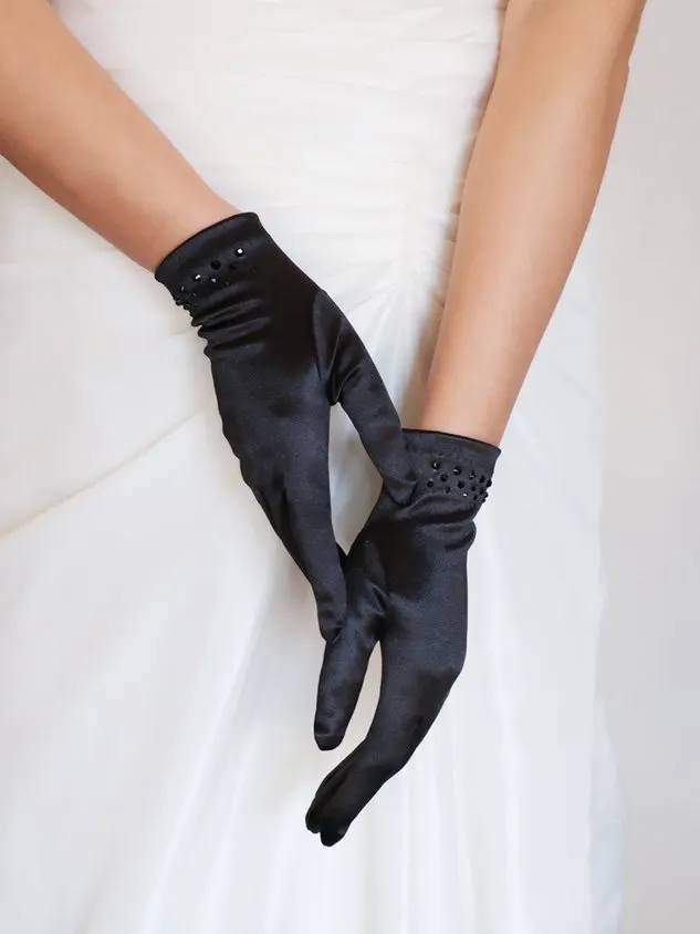 Retro-style Short Minimalist Rhinestone Satin Elegant Bridal Banquet/wedding Gloves