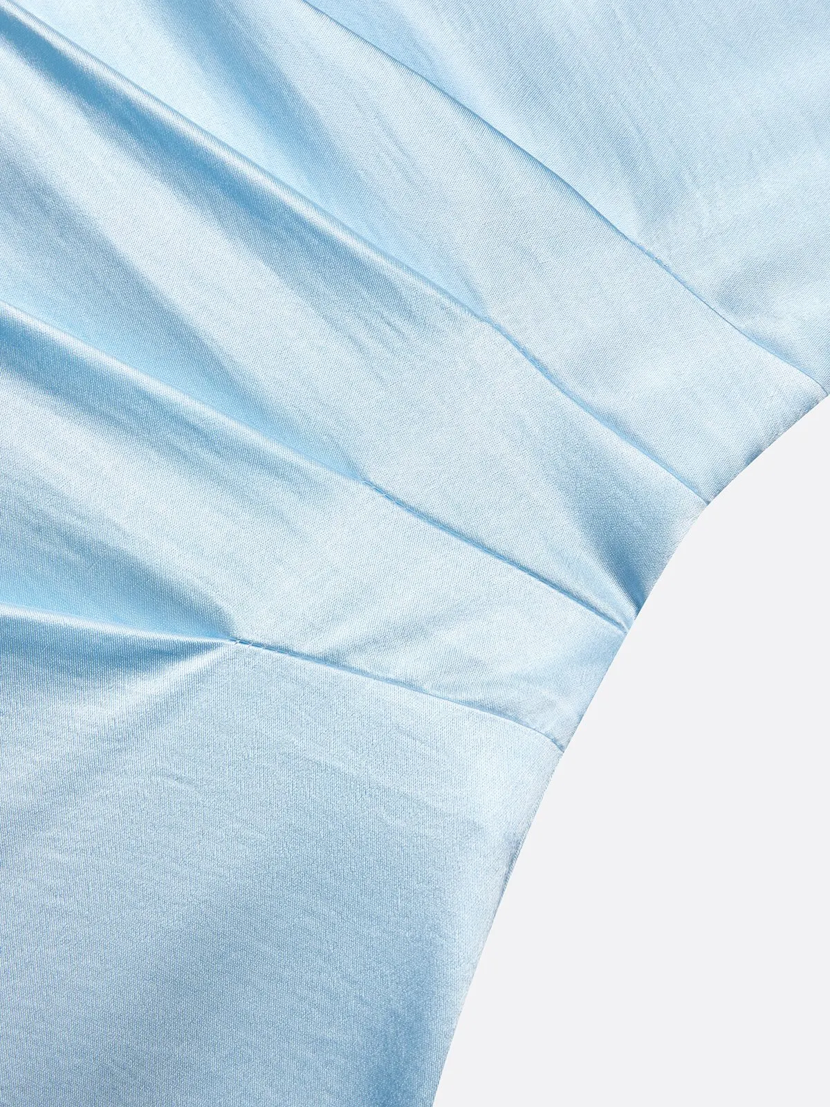 Light Blue Ruched Satin Cowl Neck Sleeveless Mermaid Gown Dress