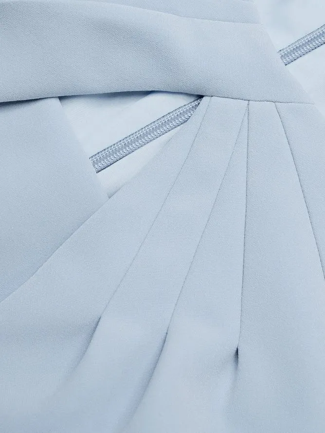 Light Blue Ruched Cotton Boat Neck Half Sleeve Sheath Midi Dress