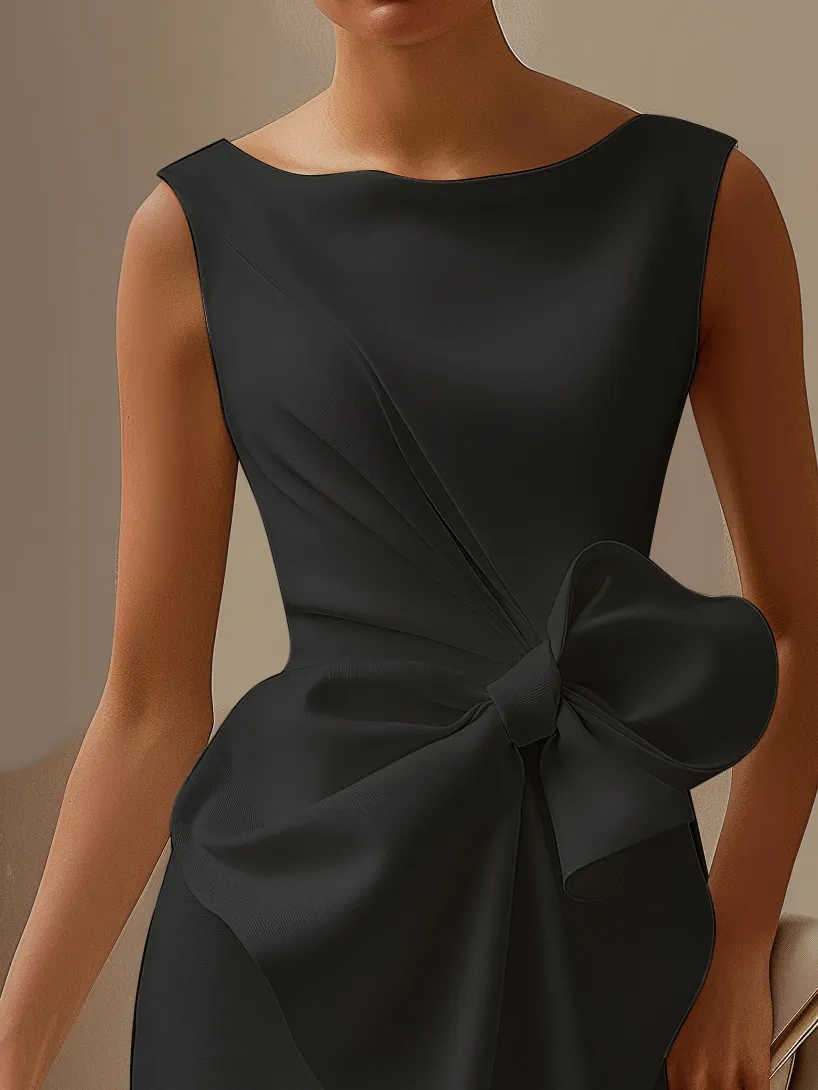 Black 3D Bow Sleeveless Sheath Midi dress - Black