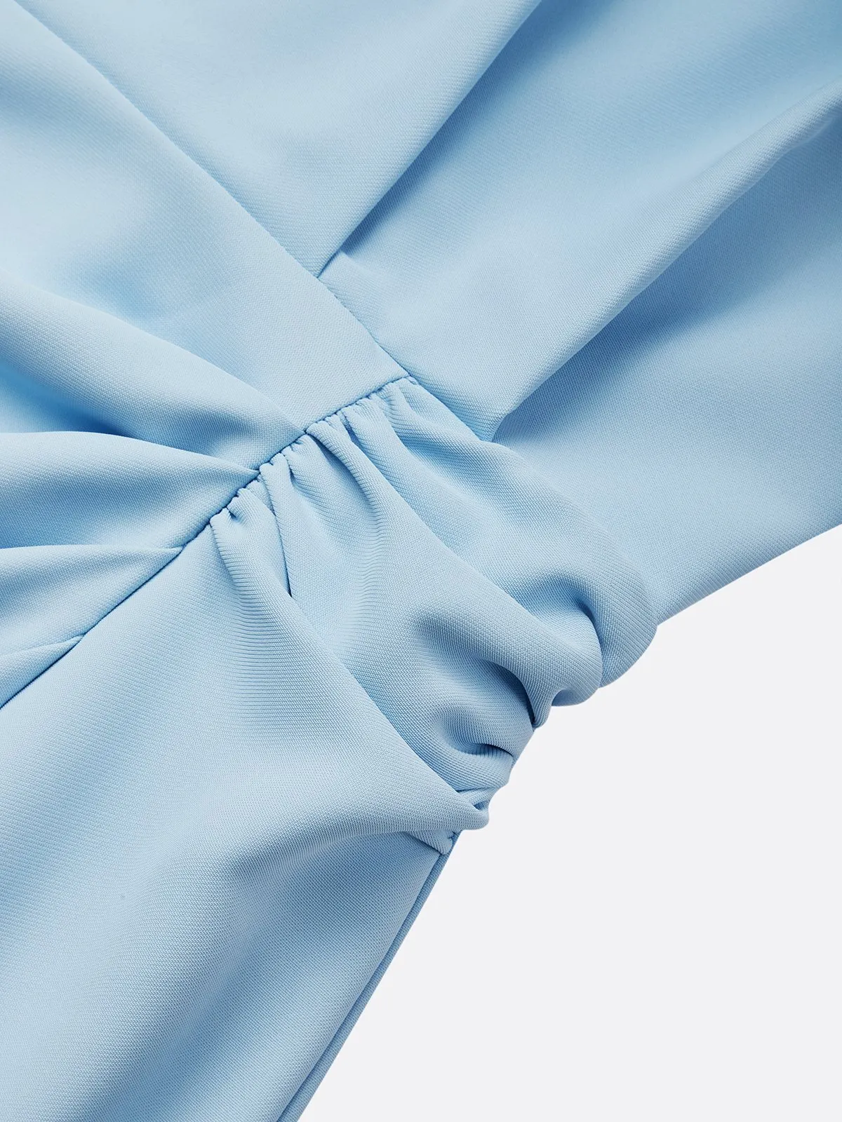 Light Blue Ruched Cut Out Classic Crew Neck Cap Sleeve Sheath Midi Dress