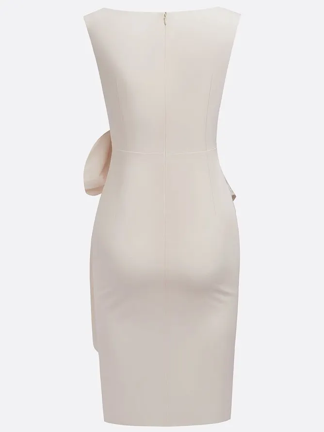 White 3D Bow Sleeveless Sheath Midi Dress