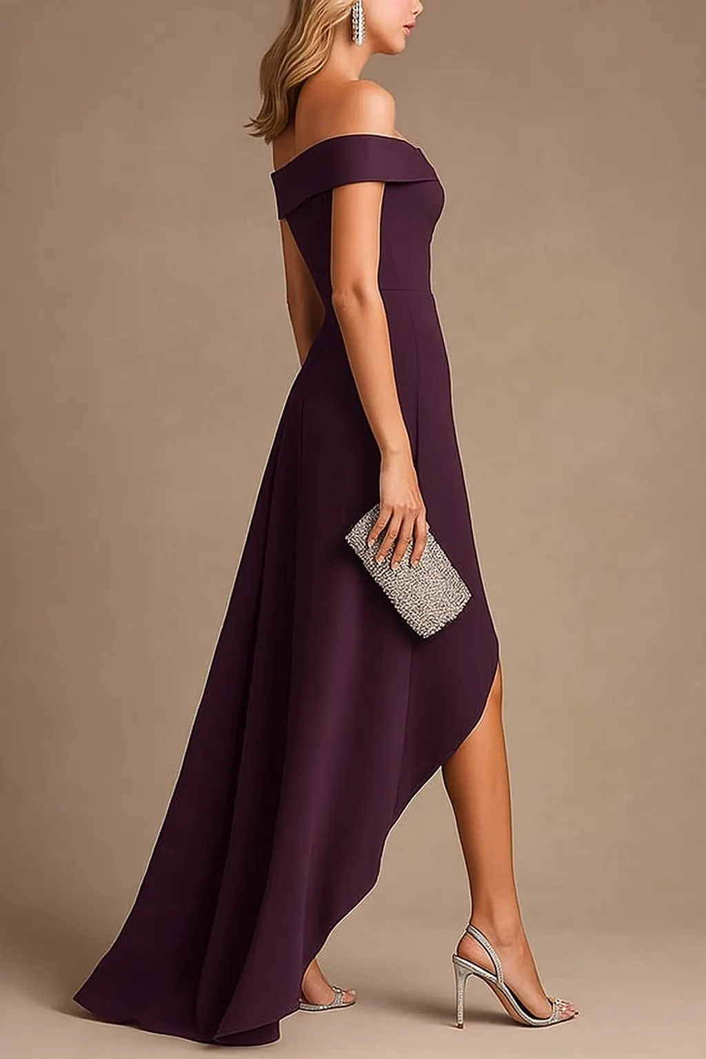 Formal Evening Dress Purple Off Shoulder Ruffle Maxi Dress