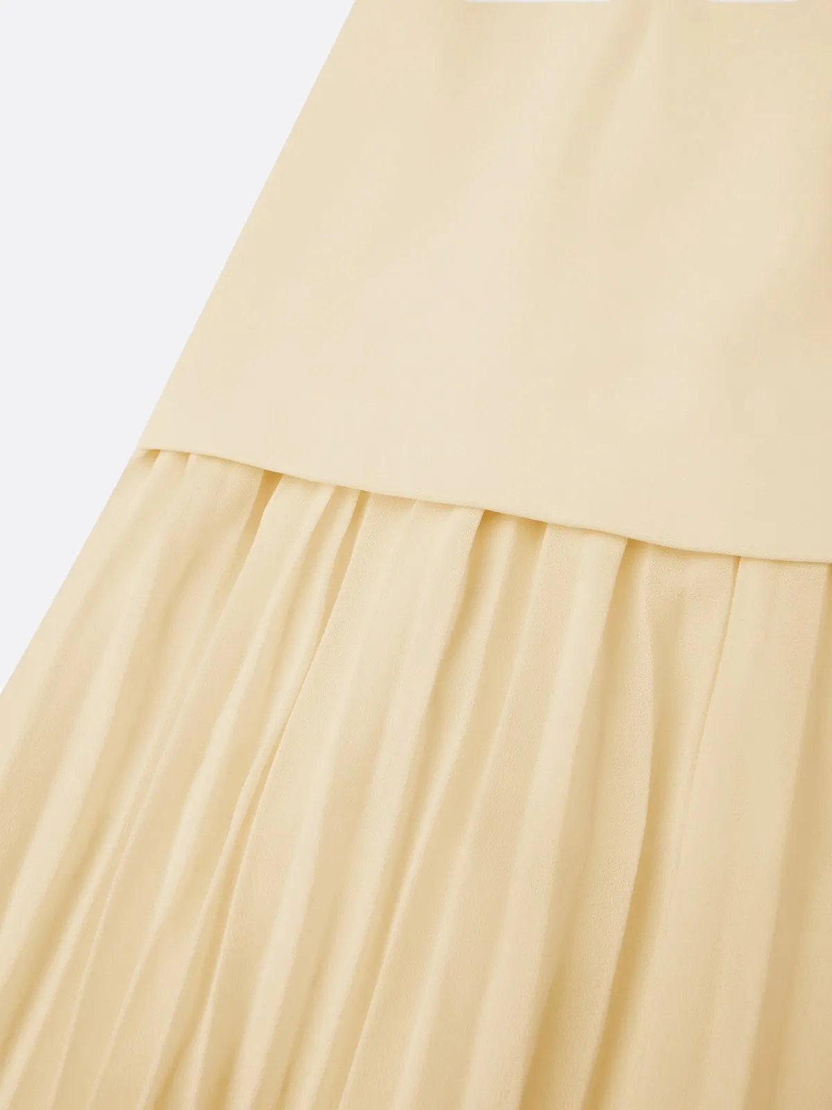 Light Yellow Pleated Classic Boat Neck Sleeveless A-Line Floor-length Gown Dress