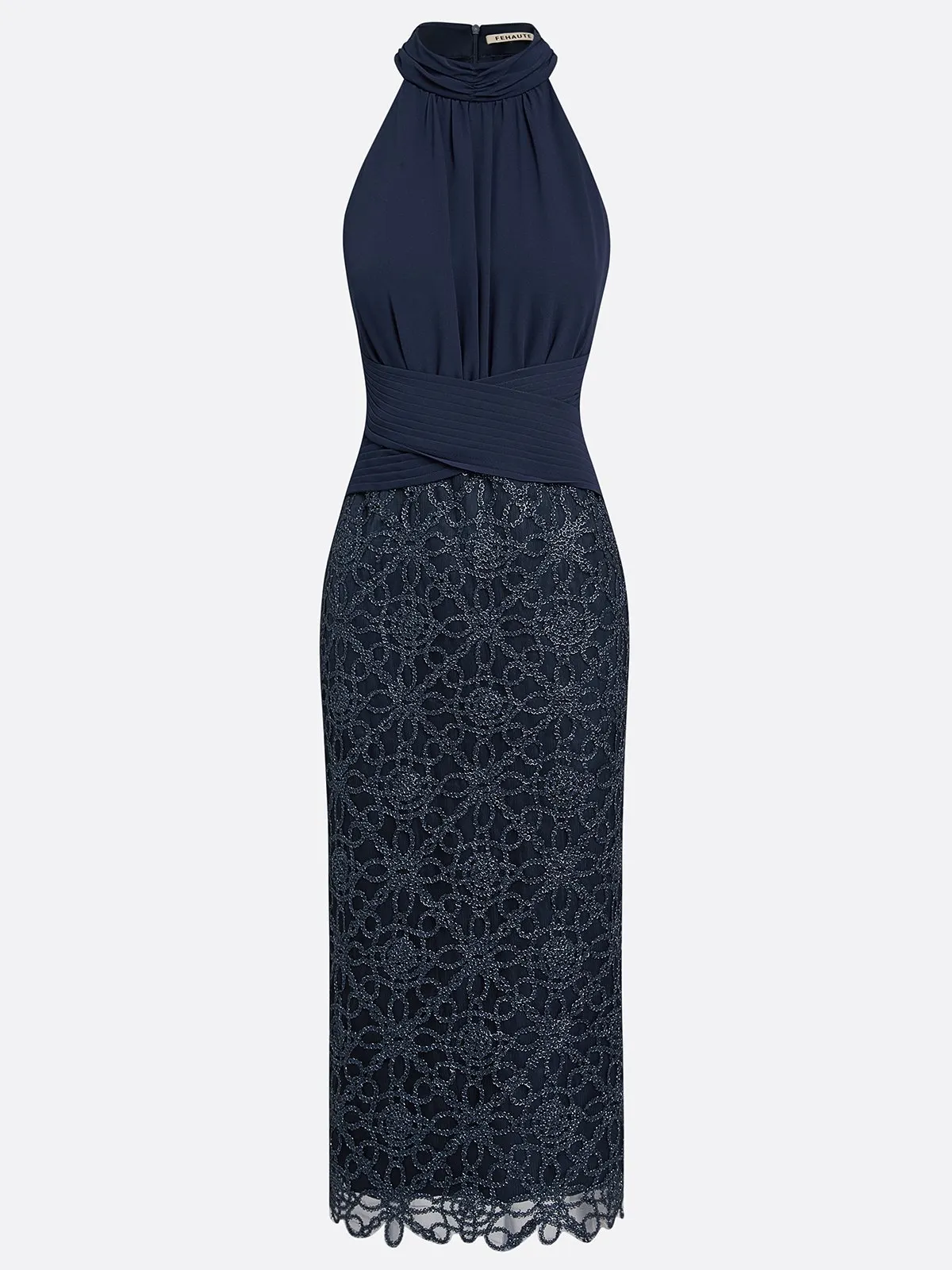 Navy Halter Midi Dress with Lace Skirt | Mother of the Bride & Groom Gown
