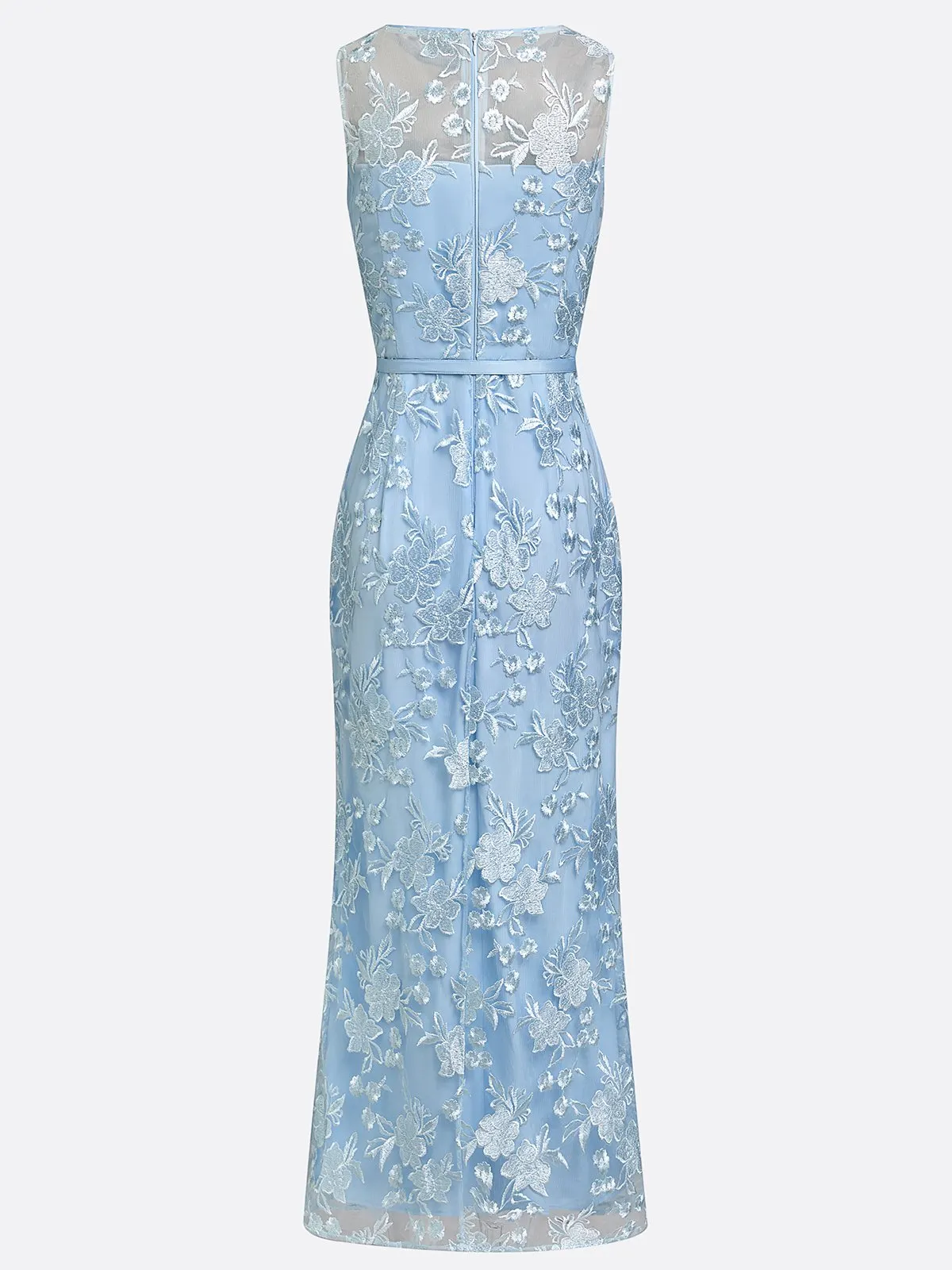 Light Blue Lace Jacquard Boat Neck Sleeveless Mermaid Floor-length Gown Dress