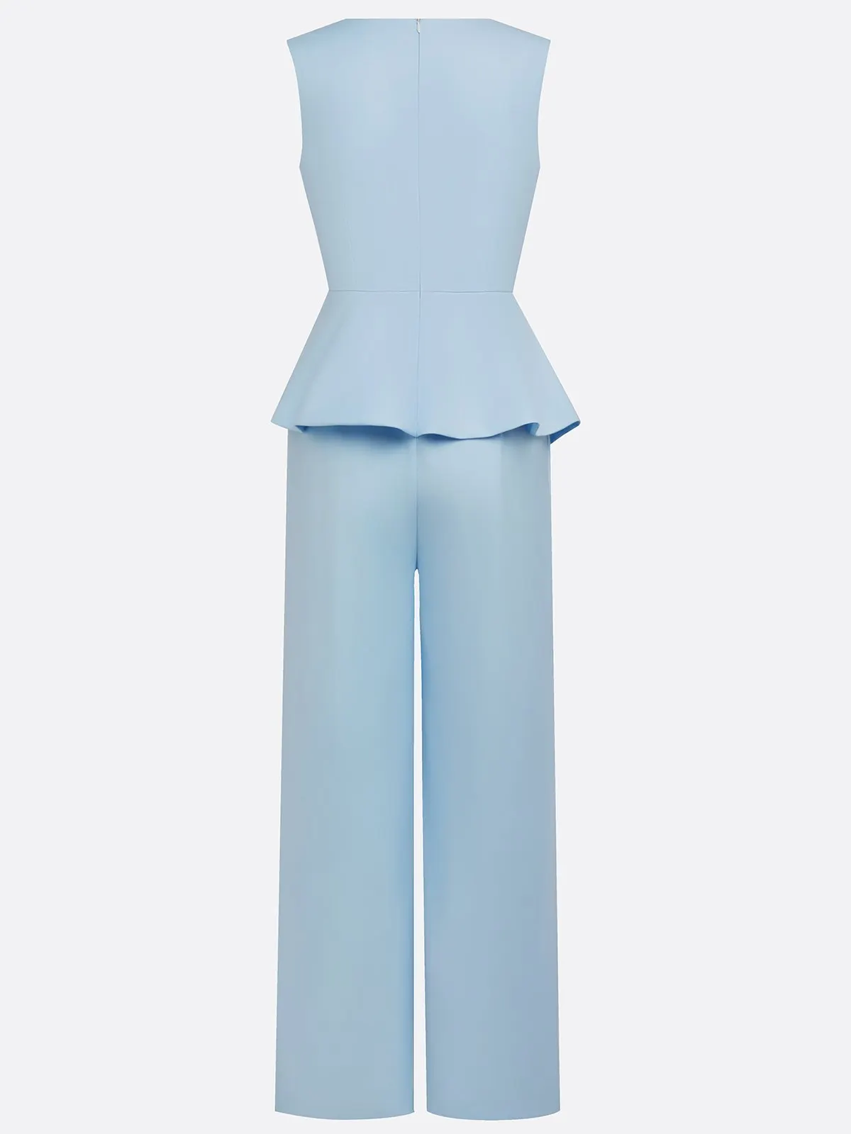 Women Light Blue Ruffled Asymmetrical Sleeveless Dressy Jumpsuit