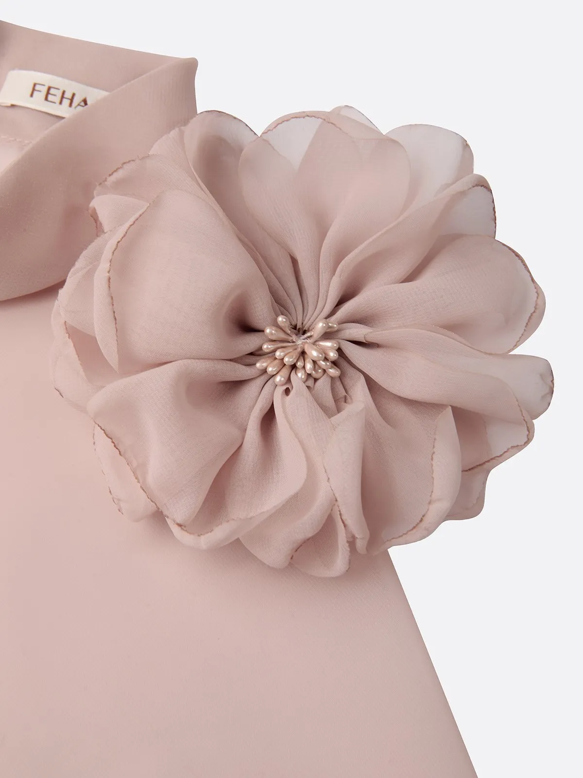 Nude Pink 3D Floral Mesh Classic Mock Neck Half Sleeve Sheath Floor-length Gown Dress