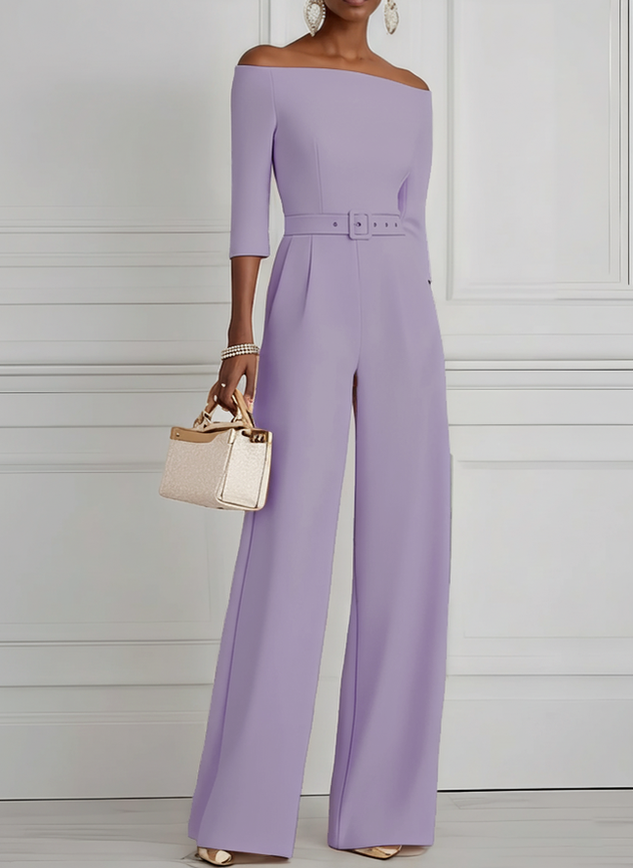 Women White Off The Shoulder Half Sleeve Dressy Jumpsuit With Pockets