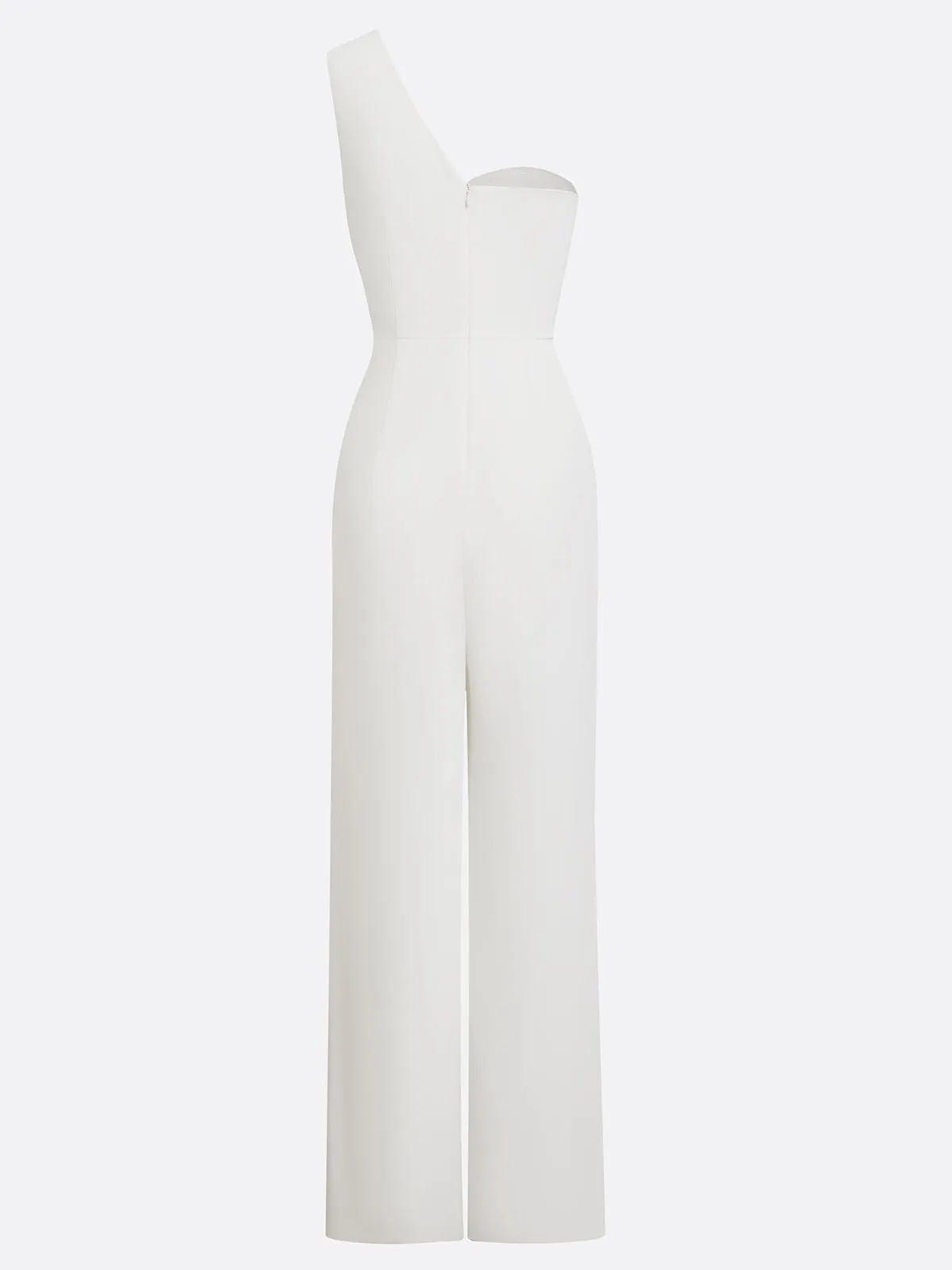Women White Lace One Shoulder Sleeveless Elegant Jumpsuit