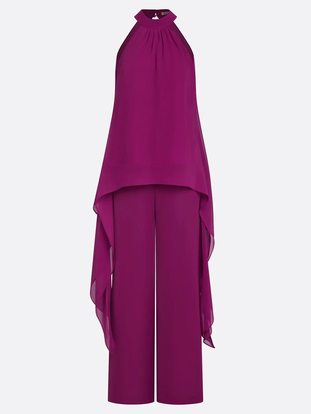 Women Purple Ruffled Halter Sleeveless Elegant Top With Pants Two-Piece Set