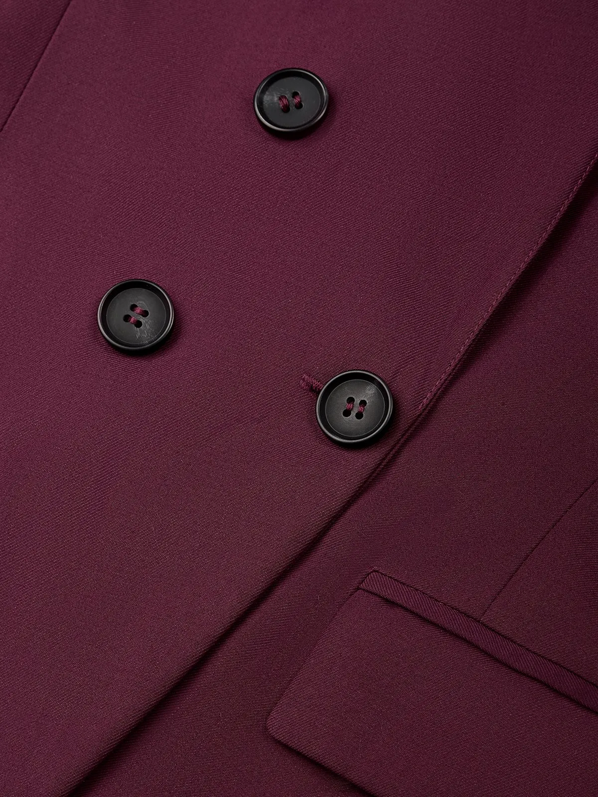Women Wine Red Buckle Shoulder Pad Lapel Collar Long Sleeve Dressy Blazer With Pants Two-Piece Set