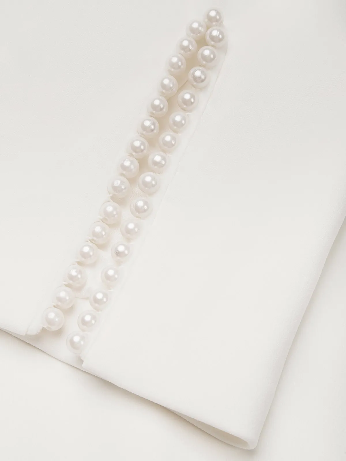 White Faux Pearl Classic Crew Neck Half Sleeve Sheath Midi Dress