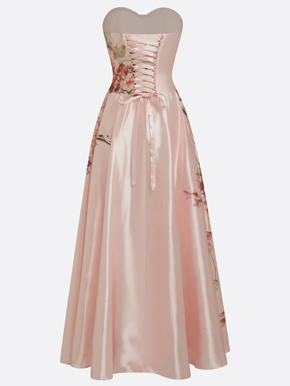 Pink Floral Strapless Mother of the Bride Dress A-Line Satin Gown