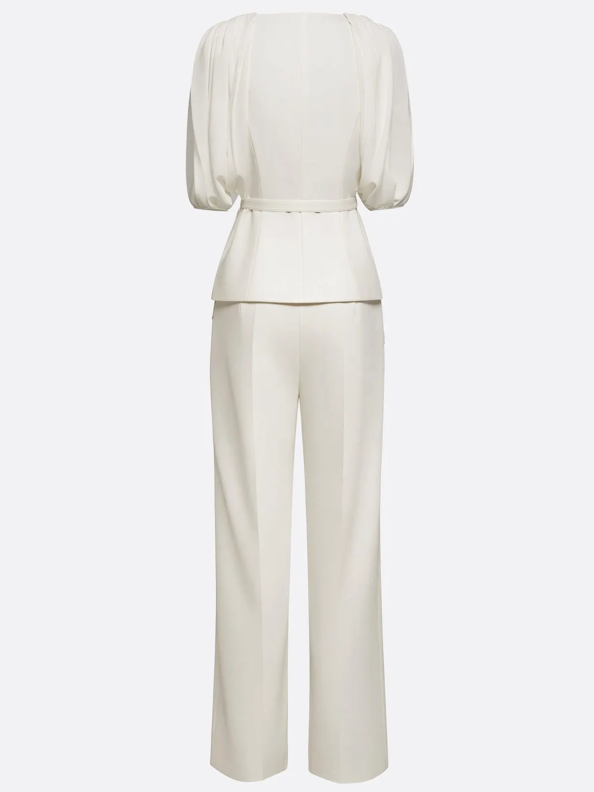 Women White V Neck Sleeveless Elegant Coat With Pants Two-Piece Set