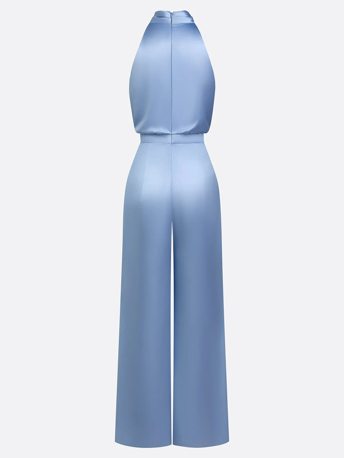 Women Blue Mock Neck Sleeveless Dressy Jumpsuit