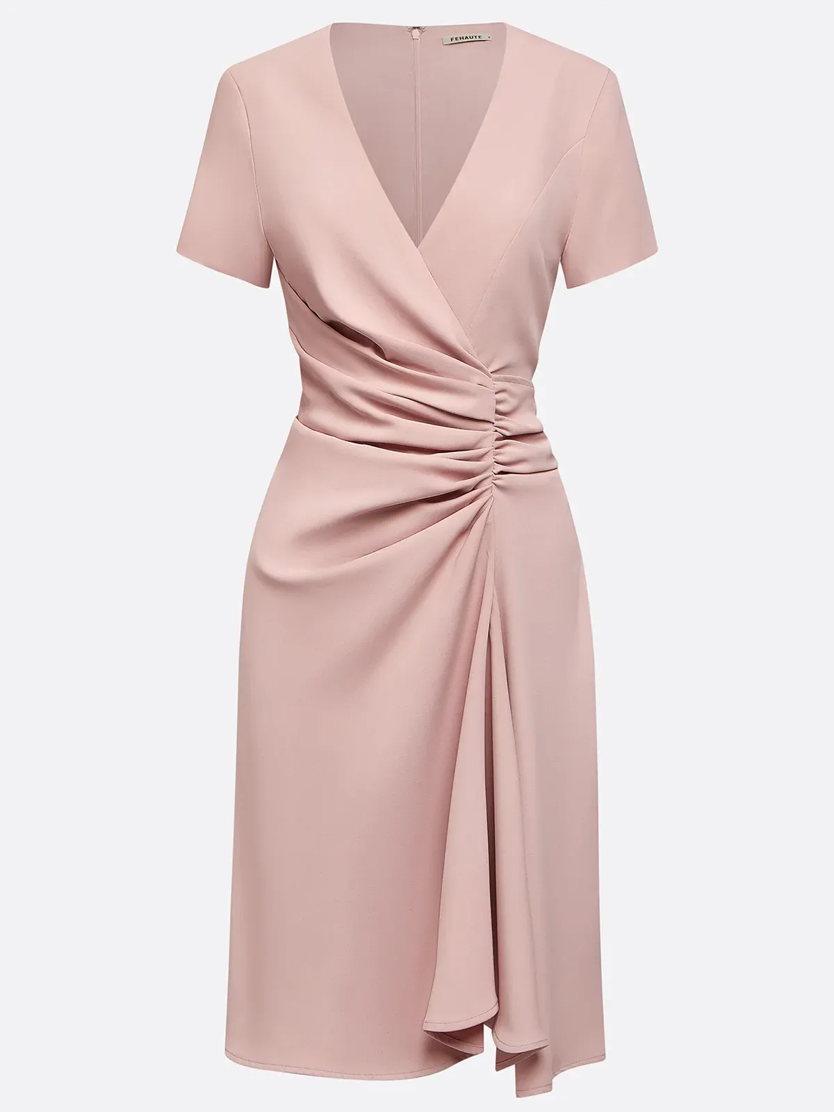 Pink Irregular Craftsmanship Ruched A-Line Short Sleeve Midi Dress