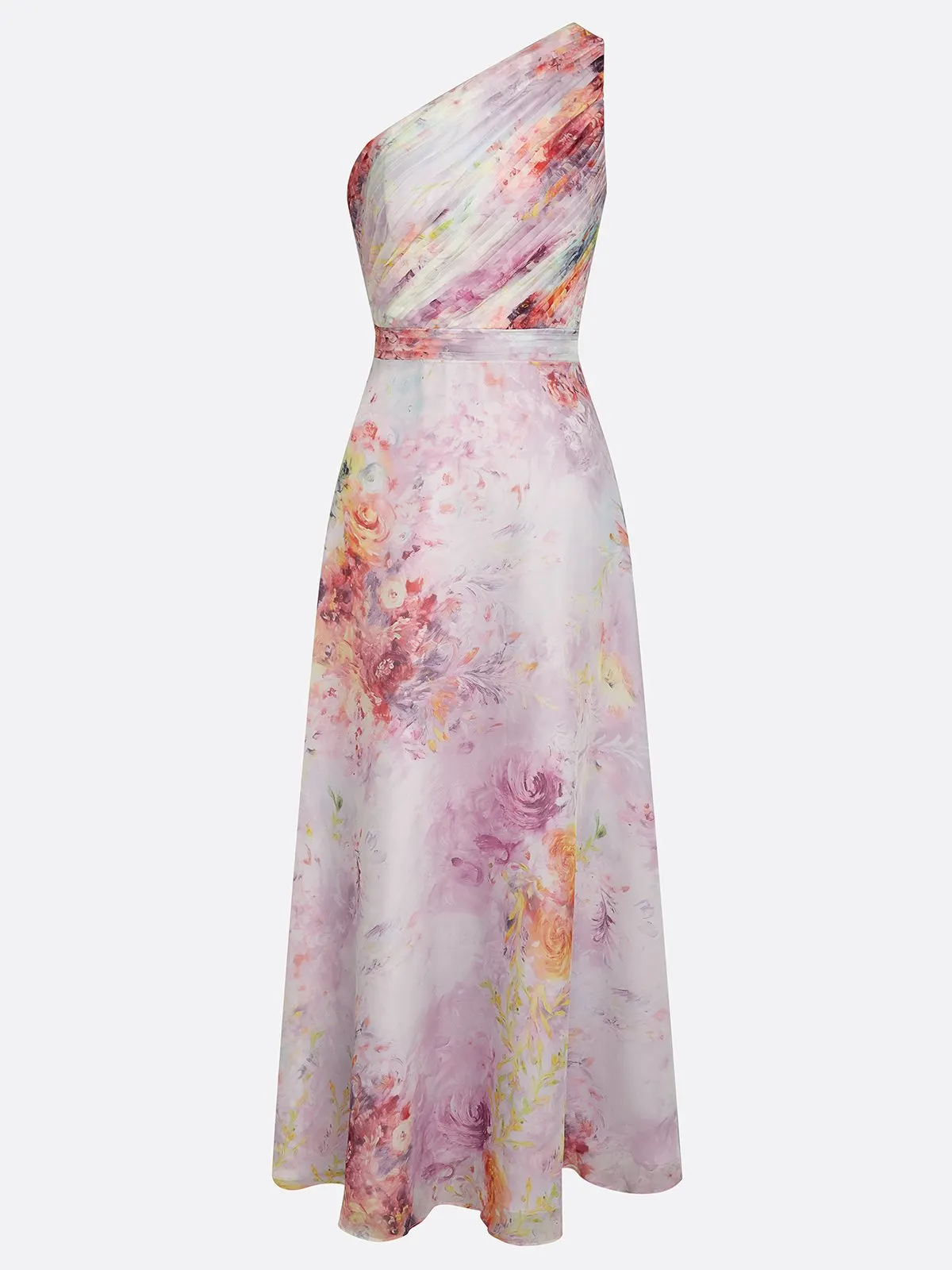 Light Purple 3D Floral Floral Chiffon One Shoulder Sleeveless A-Line Floor-length Gown Dress