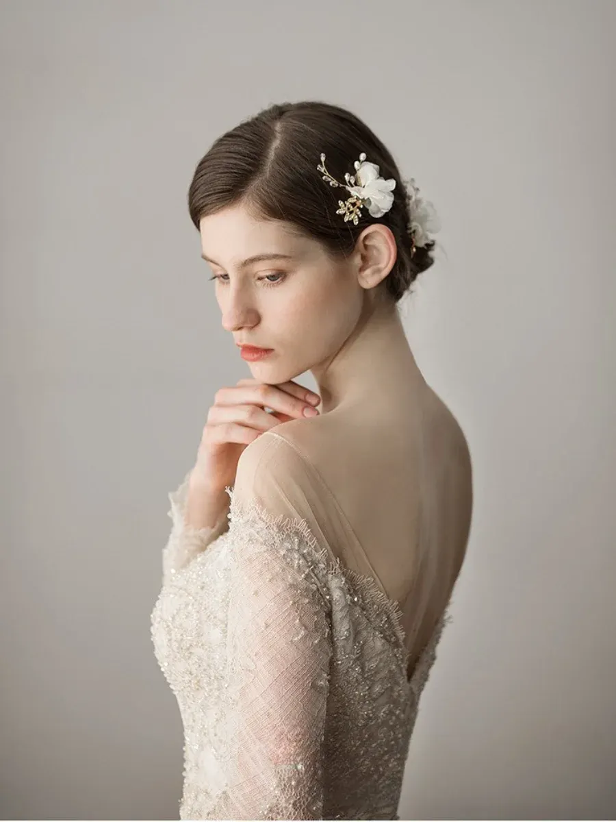 Super Fairy-like Flower Pearl Diamond Bridal Hairpin Wedding Dress Updo Hair Accessory