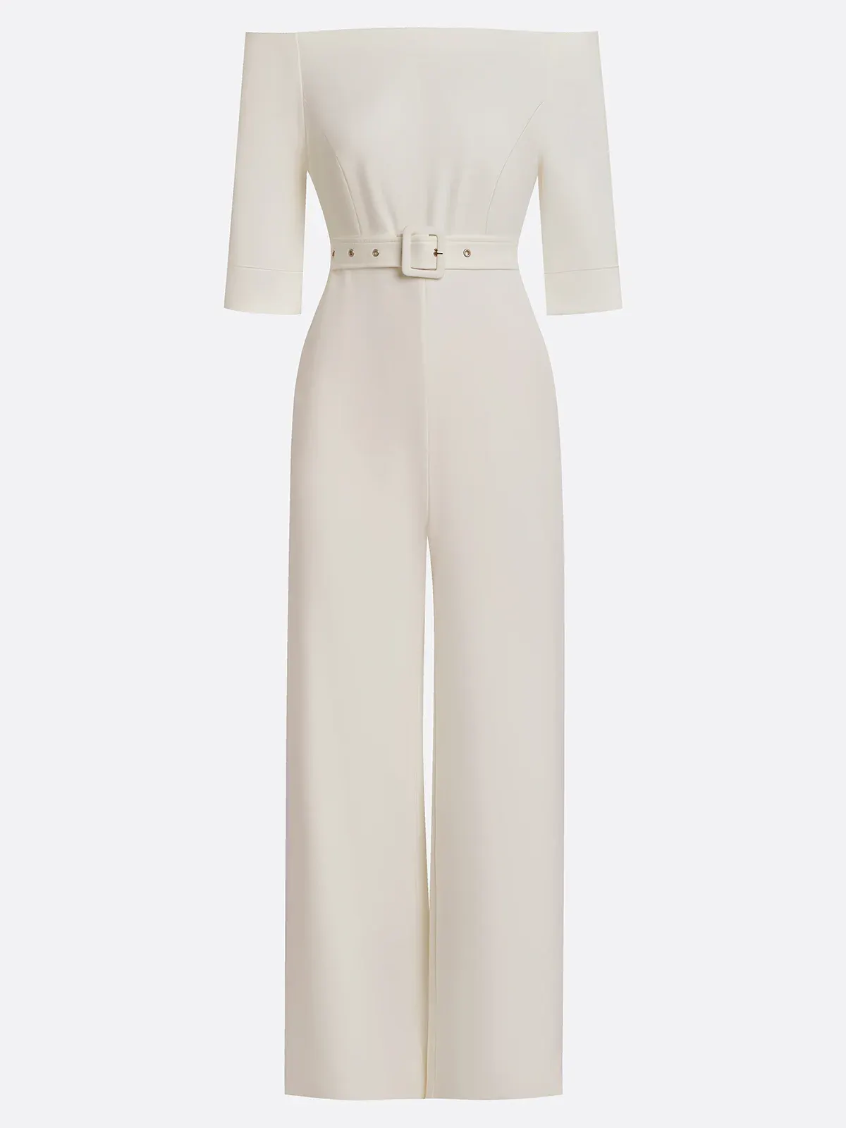 Women White Off The Shoulder Half Sleeve Dressy Jumpsuit With Pockets