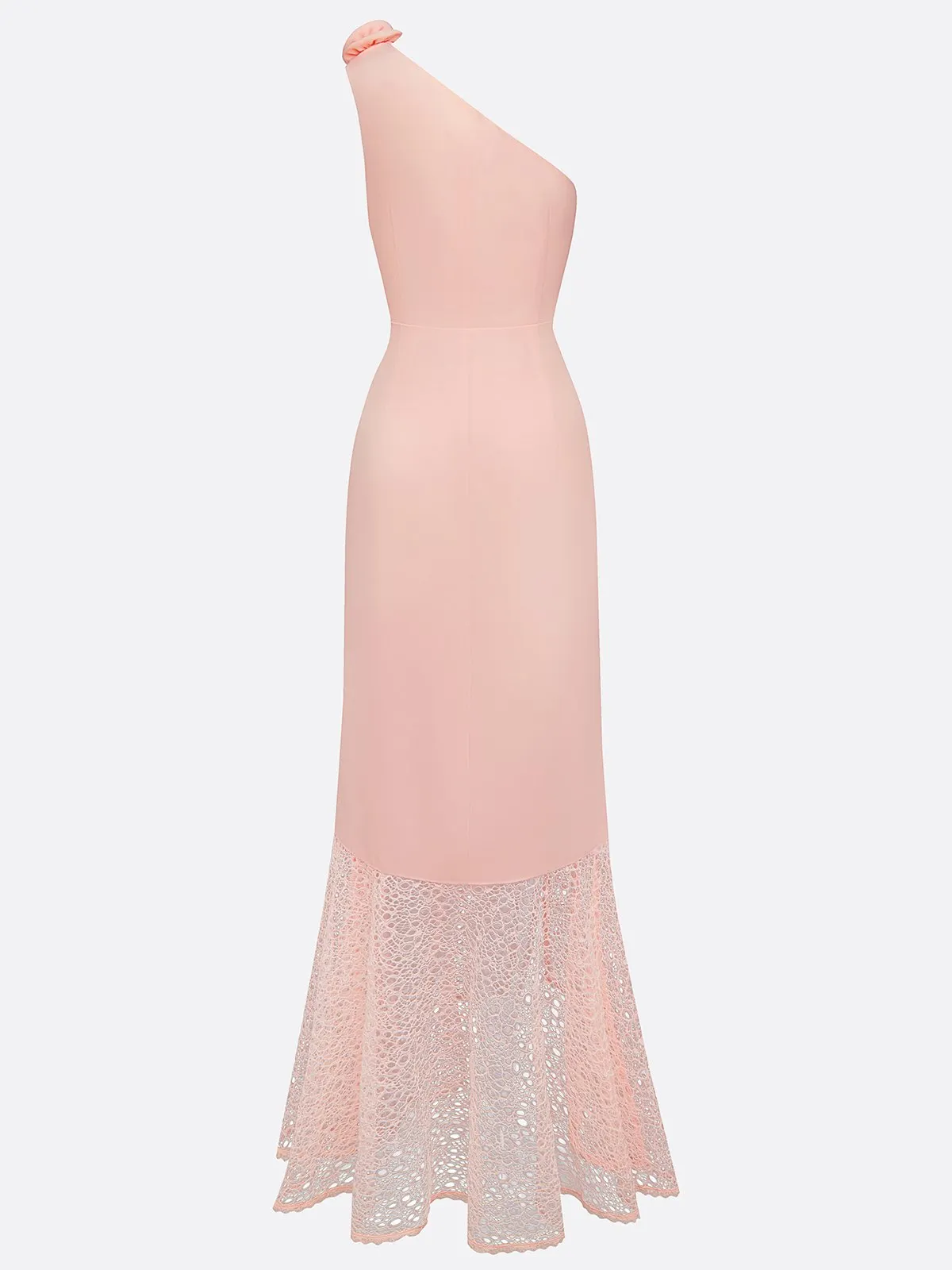 Pink 3D Floral Lace Classic One Shoulder Sleeveless Mermaid Gown Dress