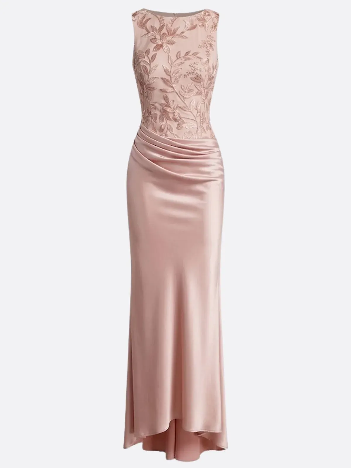 Embroidered Lace & Satin Mother of the Bride Dress in Blush Pink