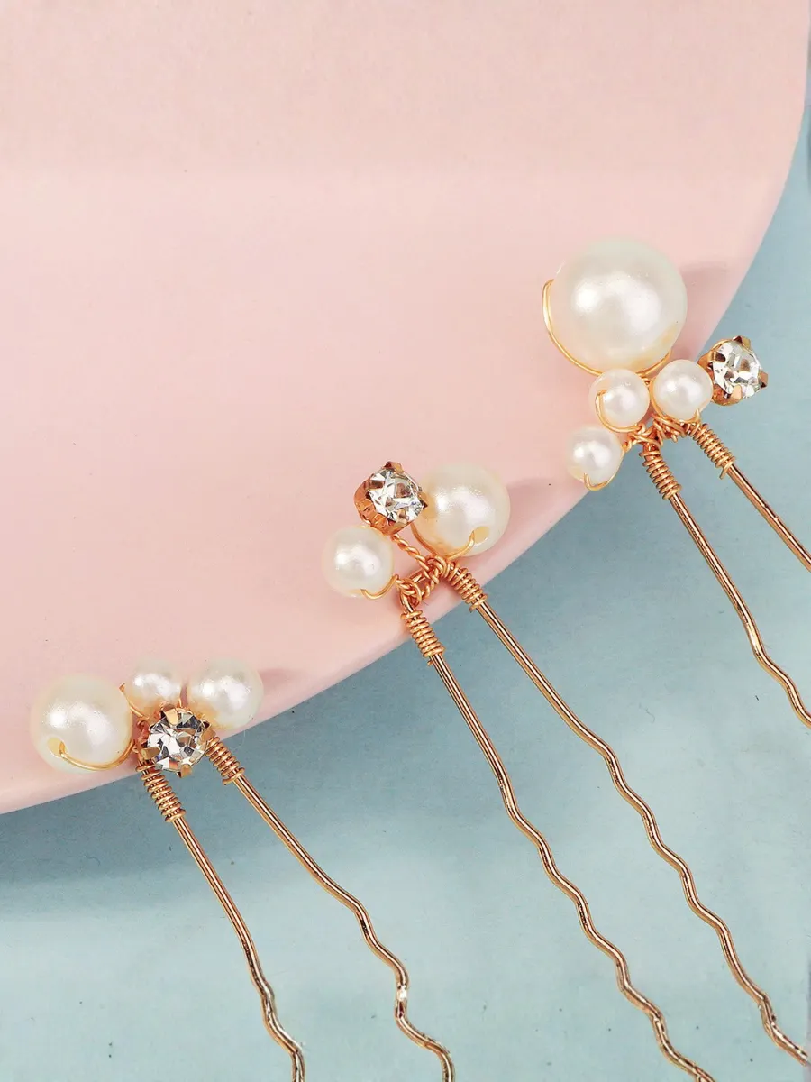 Simple Pearl And Rhinestone Hairpins For Brides Perfect For Wedding Banquets Braided Hair Accessories And U-shaped Hair Forks