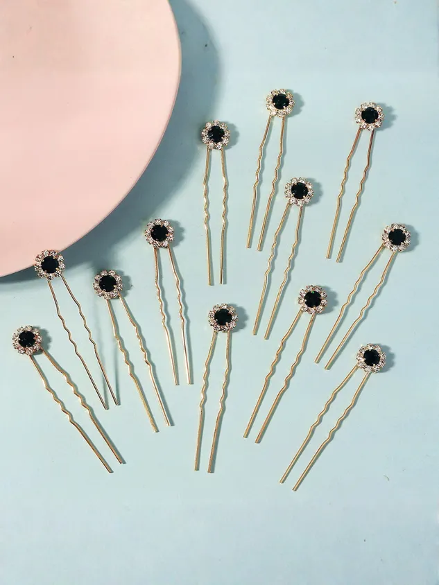 Bridal Floral Rhinestone U-shaped Hair Fork Set With Alloy Hairpins And Hair Ornaments