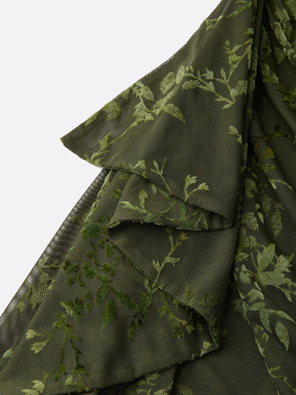 Army Green 3D Floral Ruffled Classic One Shoulder Sleeveless Mermaid Maxi Dress