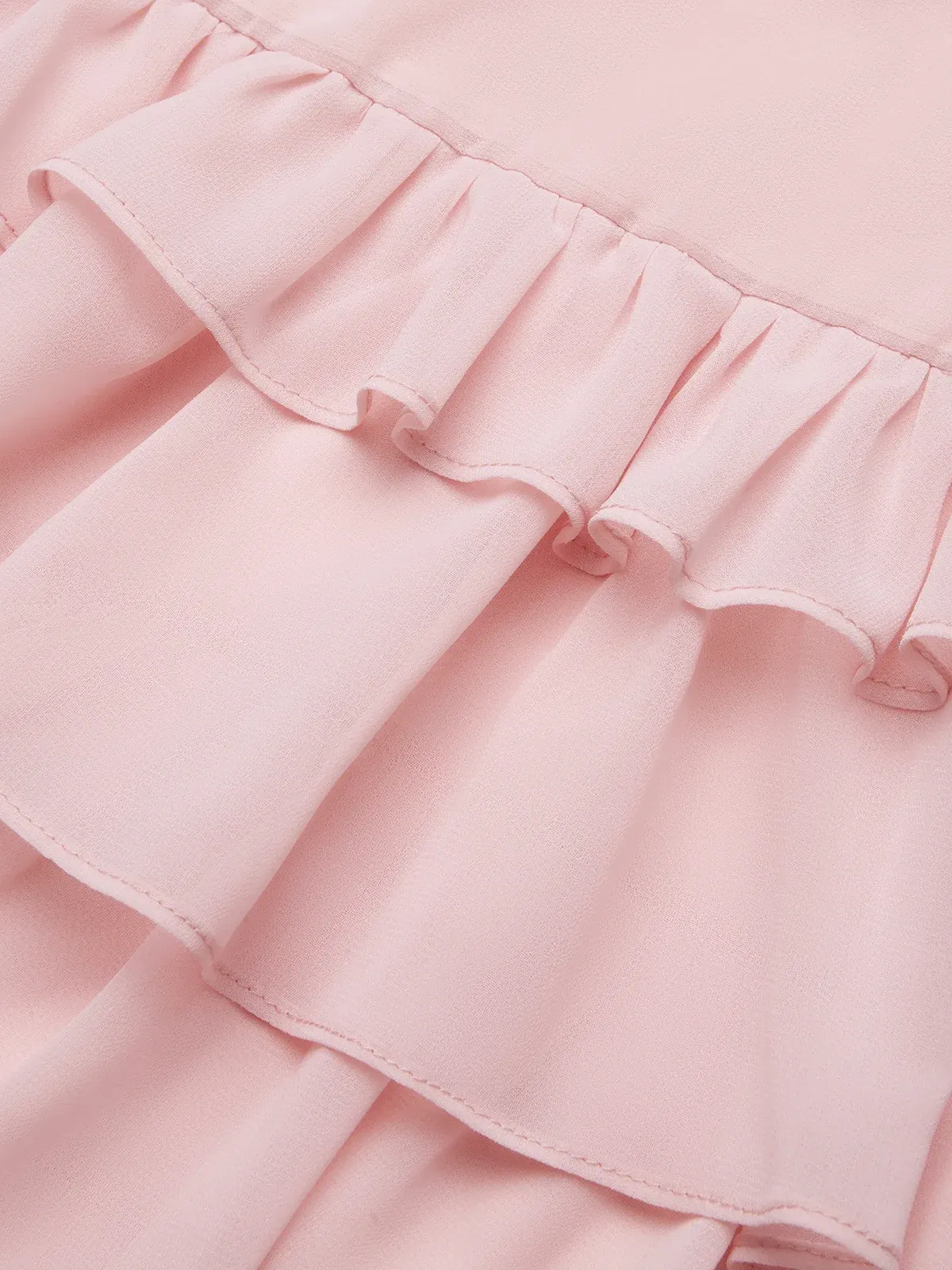 Pink Ruffle Tiered Chiffon Halter Neck Sleeveless A-Line Two-piece Set Top with Skirt