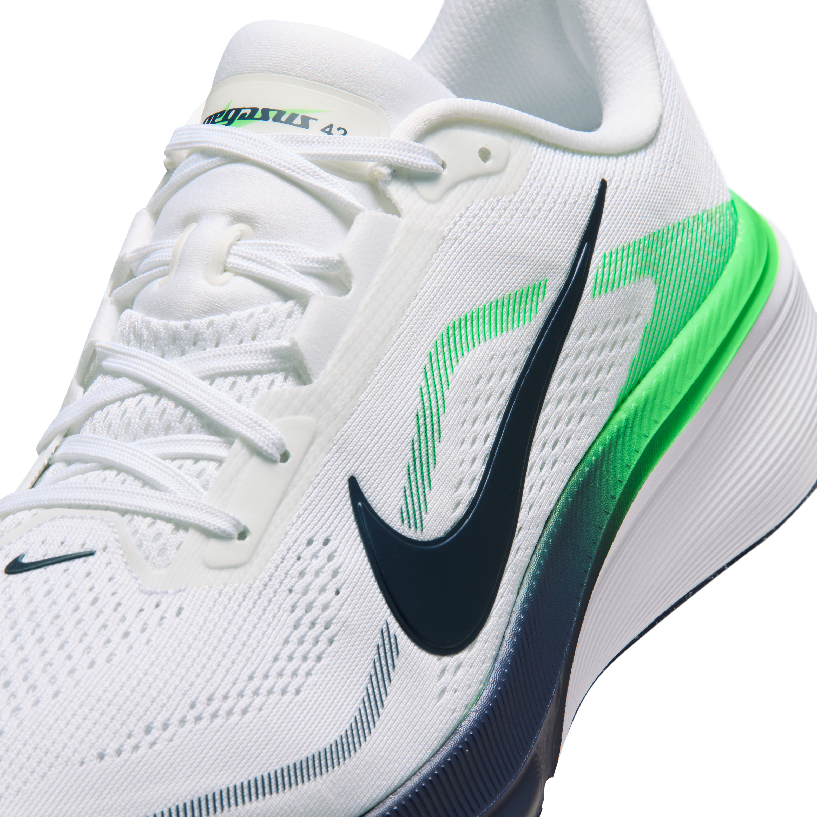 Nike Pegasus 42 Men's Road Running Shoes — White/Green Spark/Midnight Navy — Regular